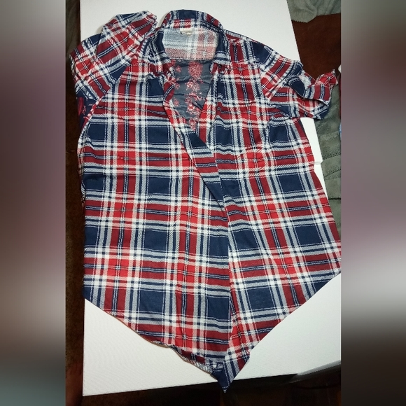 Self Esteem Red Blue Plaid Open Front 3/4 Slv Top Sz 3X - Picture 11 of 13